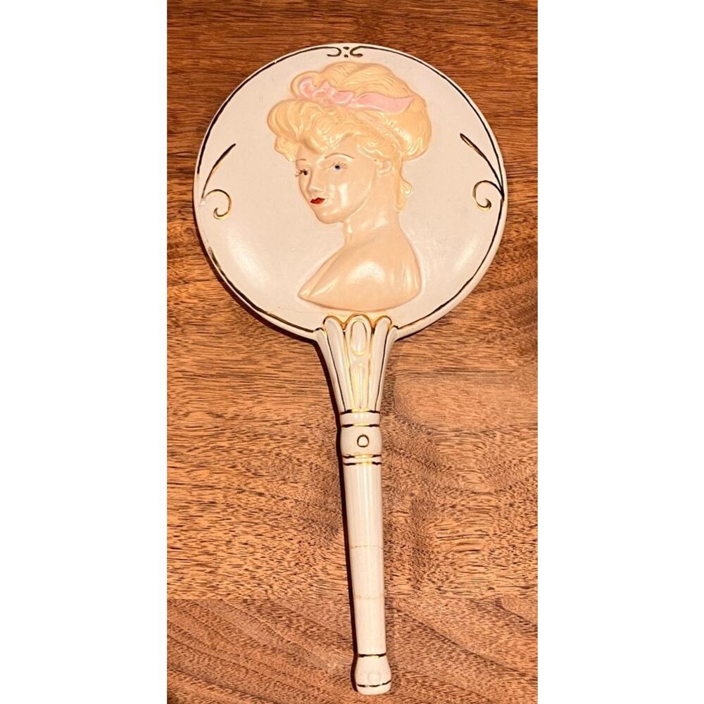 Vintage‎ Hand Mirror Ceramic Blonde Woman, French Inspired, McRae's 1970s, Old